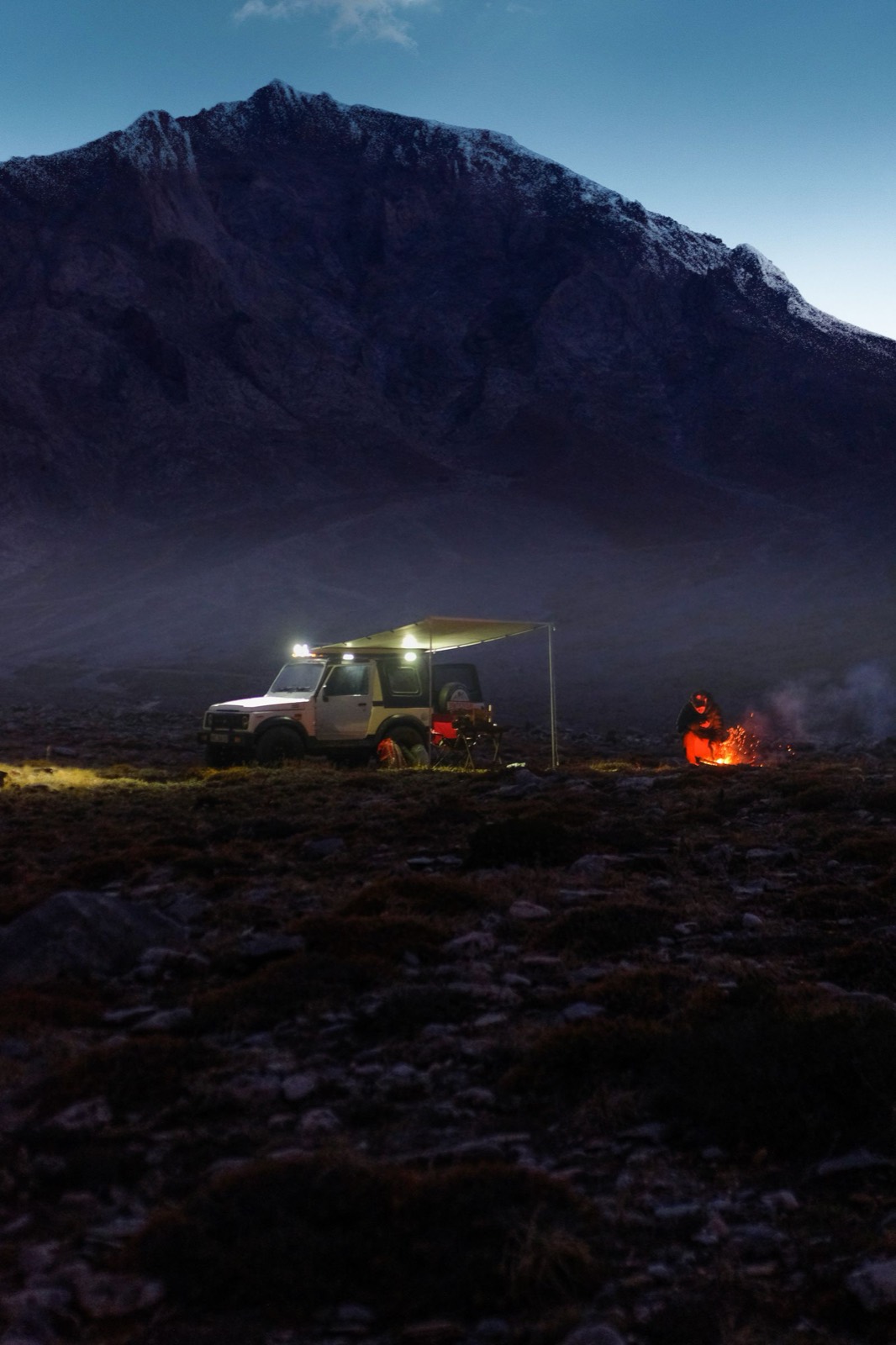 Hunting camp at night
